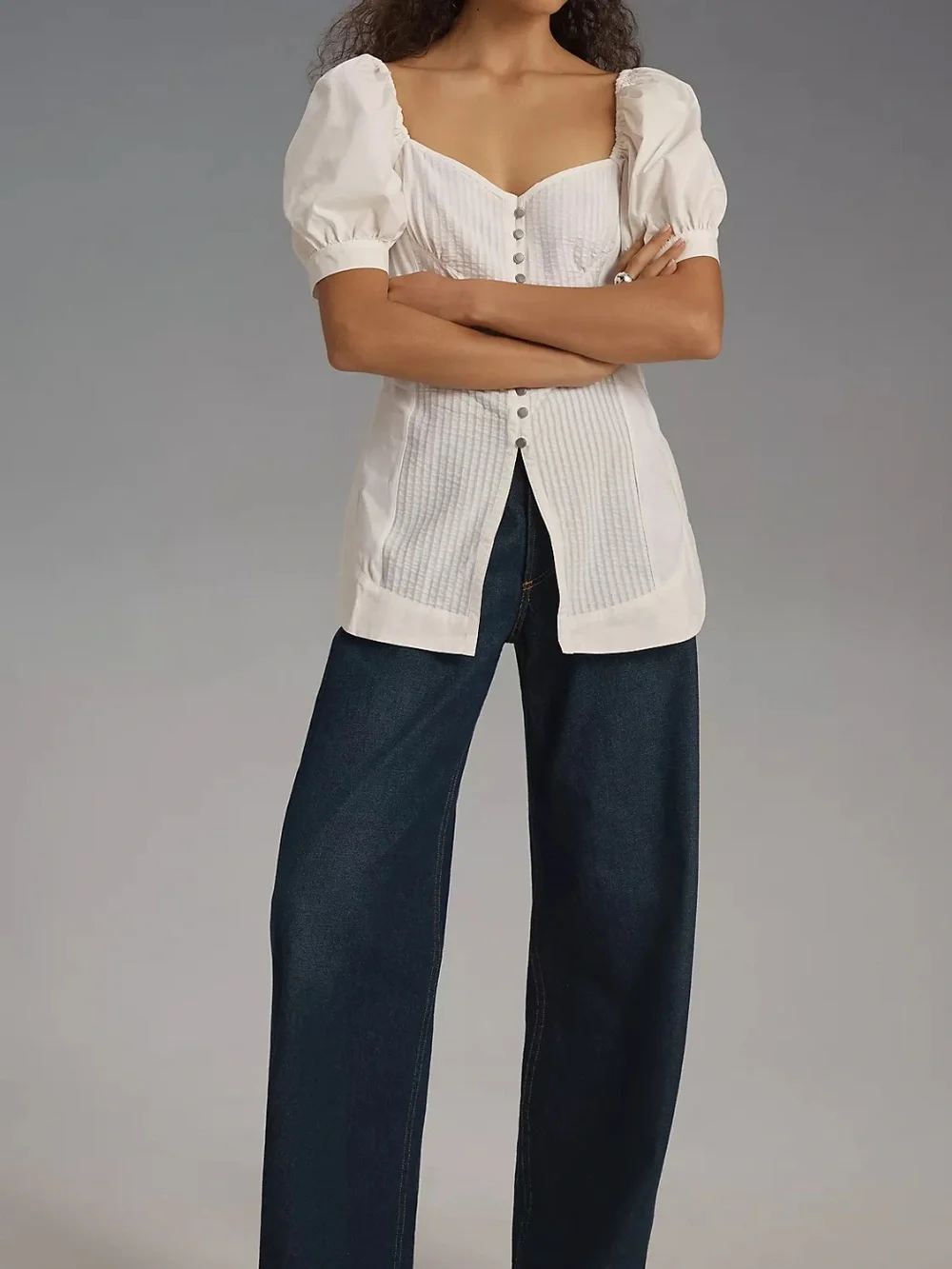 Maeve White Puff Sleeve Sweetheart Top Cottagecore Boho Summer Feminine